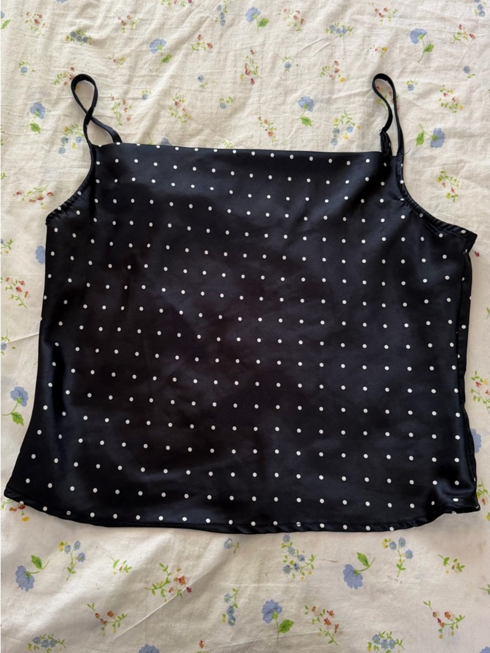 Women’s Cotton Ob Navy Polka Dot Satin Cami Top